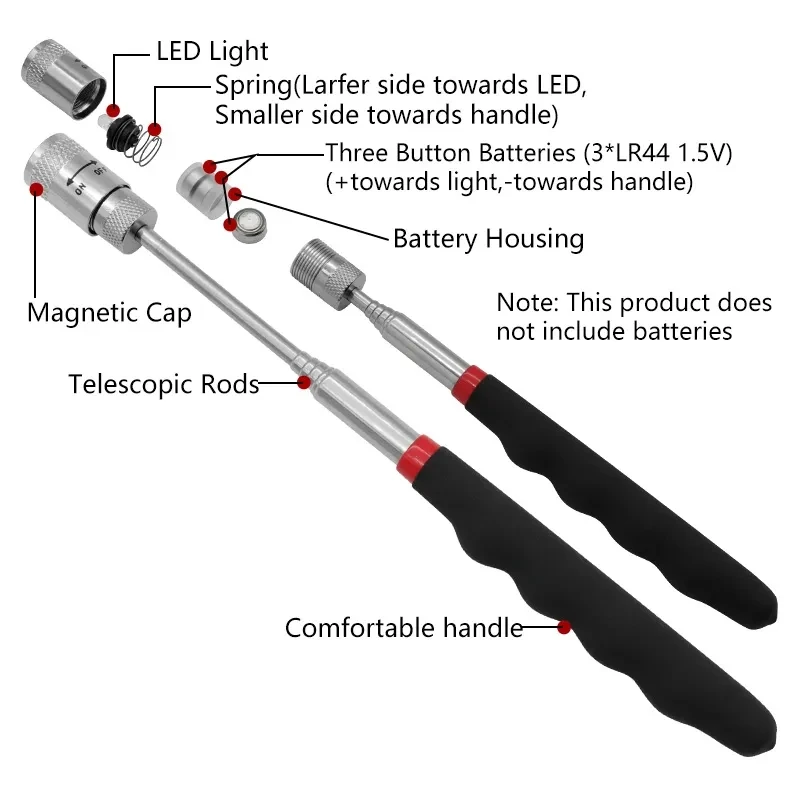 Fishing Rod Telescopic - Bolígrafo magnético telescópico con luz LED,