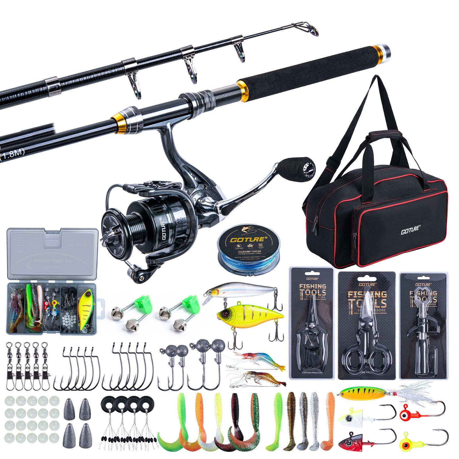 Fishing Rod Spinning - Goture-combos de caña y carrete telescópico